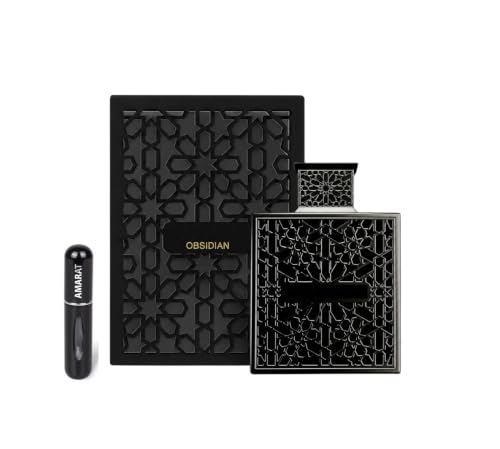 Perfume Obsidian Eau de Parfum 100 ml, Perfume Árabe para Hombre de Larga Duración, Incluye Atomizador Recargable 5ml, Fragancia Amaderada con Notas de Iris, Cuero, Sándalo y Madera de Oud (Obsidian)
