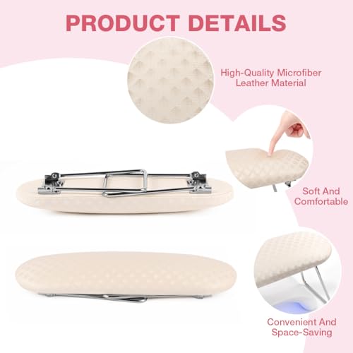 HOTUT Nail Arm Rest poduszka pod rękę, biała poduszka do manicure poduszka na paznokcie podłokietnik do paznokci, składany stojak na rękę dla technika paznokci, antypoślizgowy miękki skórzany stojak