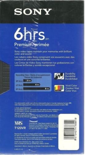 Sony VHS T-120 Standard Grade 5 Pack 6 Hour Tapes High Durability