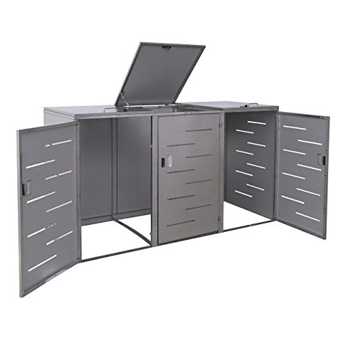 Preisvergleich Produktbild Mendler 3er-Mülltonnenverkleidung HWC-E83, Mülltonnenbox Mülltonnenabdeckung, erweiterbar 108x61x76cm - Edelstahl