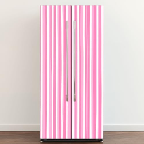 Self Adhesive Vinyl Refrigerator Wrap Abstract Vertical Striped Pink White Cute Baby Print for Web Page Door Mural Sticker Peel and Stick Removable Door Cover Fridge Wrap Decal for Kitchen Decor