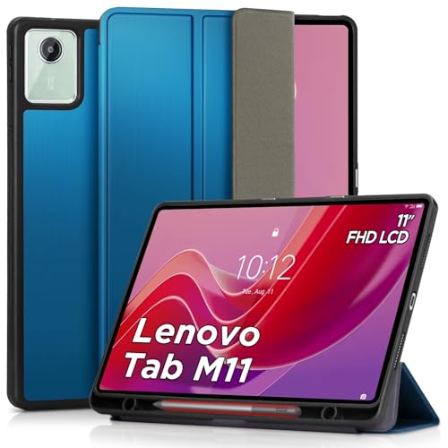 DLveer Cover per Lenovo Tab M11 11'' con Porta Penna - Ultra Sottile Smart Cover Morbida in TPU con Supporto,Funzione Auto Svegliati/Sonno,Custodia Per Lenovo Tab M11 TB330FU 11 Pollici, Blu Pavone