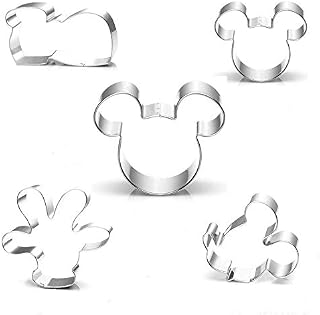 Disney Cookie Cutter Set for Kids-5 PCS-Mickey Mouse Ears, Head, Mickey Side Face, Palm and Shoes, Stainless Steel Cartoon Shaped Fondant Baking Cutters for Kids