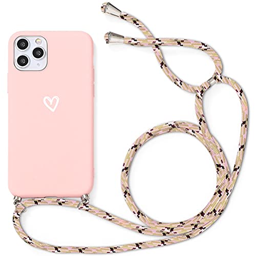 Yoedge Funda con Cuerda para Samsung Galaxy A70, Carcasa con Cadena Cordón Ajustable Colgante Correa Corazón Blanco Silicona Mate AntiChoque Suave TPU Cover para Samsung A70 (6,7 Pulgadas), Rosa