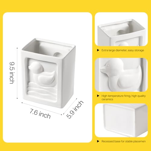 Image of Trash Can - 7L /1.85Gallon Ceramic Waste Basket, Paint-Your-Own Small Garbage Can for Kitchen /Bathroom /Bedroom /Office, White Duck Decor Trash Bin