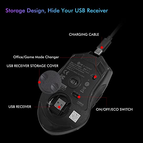 E-Yooso X-11 Wireless Rgb Gaming Mouse Rechargeable, 8000 Dpi Wired Gaming Mouse, Type C Wired Customize Rgb Backlit Mouse With Rapid Fire Key 9 Programmable Buttons Mouse With Macro Programming #TOP5