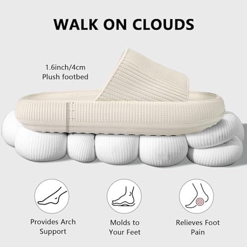 HEOAARG Badelatschen Herren Damen Original Badeschuhe Wolke Badeschlappen Rutschfest Schlappen Wolkenschuhe Weich Cozislides Slippers Flip Flops Innen & Außen,Beige,38-39 EU