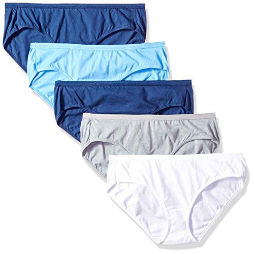 Hanes Ultimate Women's Comfort Cotton Hipster Panties 5-Pack, White/Blue Grey Assorted, 9