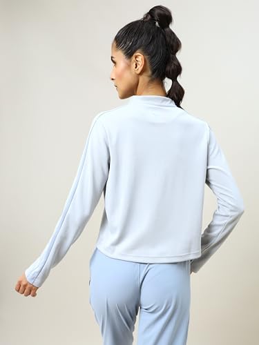 Image of TECHNOSPORT Womens Polyester Crew Neck Slim Fit Color Blocked Crop Sweatshirt Quick Dry & Antimicrobial