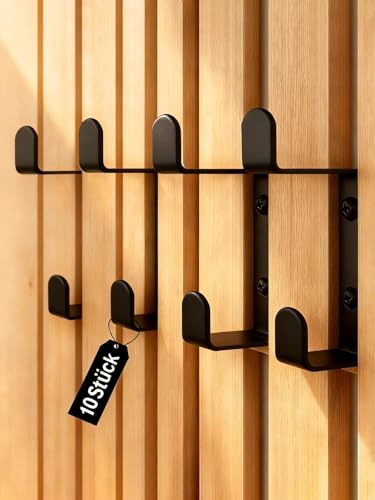 WJUAN 10 Ganchos Perchero de Pared para Paneles Acústicos 13mm - Negro Mate, Hierro, Percheros Pared Negro Robustos