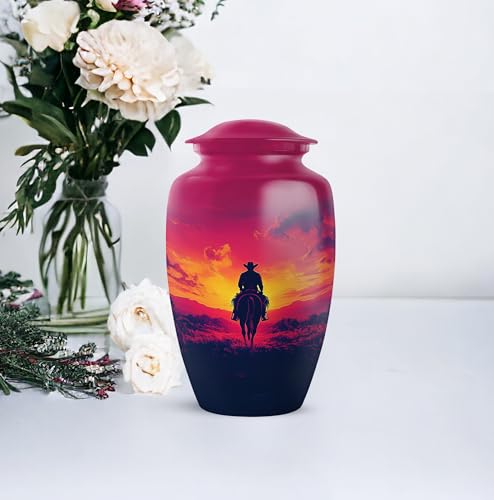 Image of Cowboy Urn - Large & Small Urns for Human Ashes Adult Male - Urn for Ashes for Women - Burial Urns (Combo - 10 inch & 3 inch, 3 Pcs)