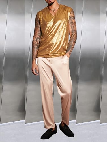 OYOANGLE Men's Metallic V Neck Tank Top Disco Shiny Party Night Out Sleeveless Shirts Clubwear3