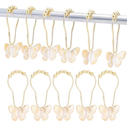 NBEADS 12 Pcs Crochet de Rideau de Douche Papillon, Anneaux de Rideau de Douche en Fer Anneaux Décoratifs pour Tringles de Douche de Salle de Bain Rideaux, Or