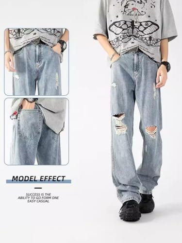 Jeans Pants Trousers Denim Ice Silk Lyocell Ripped Men's Street Light and Cool Style Casual with Worn-Out Design3