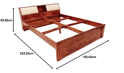 Image of APRODZ Sheesham Wood Allure Bed with Storage (Queen Size, Teak Finish)