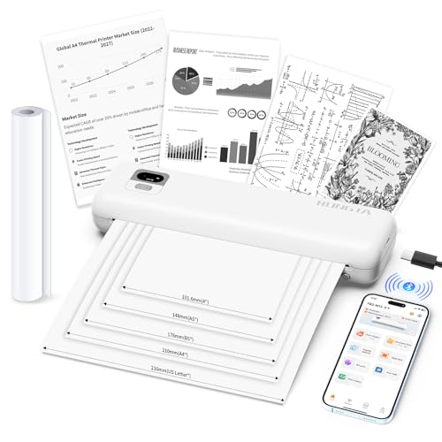 Rongta Thermal Portable Printer Wireless for Travel F82 Inkless Bluetooth Printer Support A4 & US Letter Size Compatible with Android iOS App Phone Mac Windows Laptop for Home & Office (White)