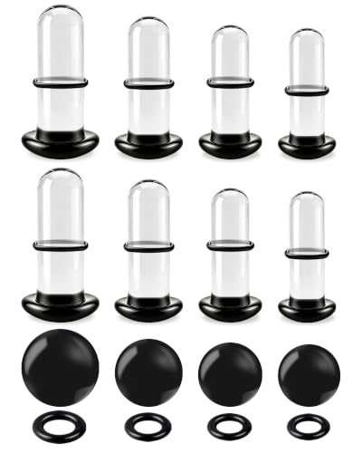 WINSENET 8Pcs Glass Ear Stretching Kit 4.5-6mm Plugs for Ears Gauges with O-Rings Single Flare Glass Gauge Stretching Kit Ear Expander Body Piercing Jewelry for Women Men