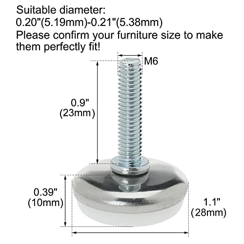 Uxcell M6 X 23 X 28Mm Screw On Furniture Glide Leveling Feet Adjustable Leveler Pad For Chair Industrial Machine Desk Leg 8Pcs #TOP28