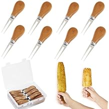 8Pcs /4 Pairs Corn Cob Holders, Corn Holders Big Wooden Handle for Hand Grip, Stainless Steel Forks Good Grips Corn Pick Set, Hot Dog Fruit Forks, For BBQ Parties Grill Camping Barbecue Wooden