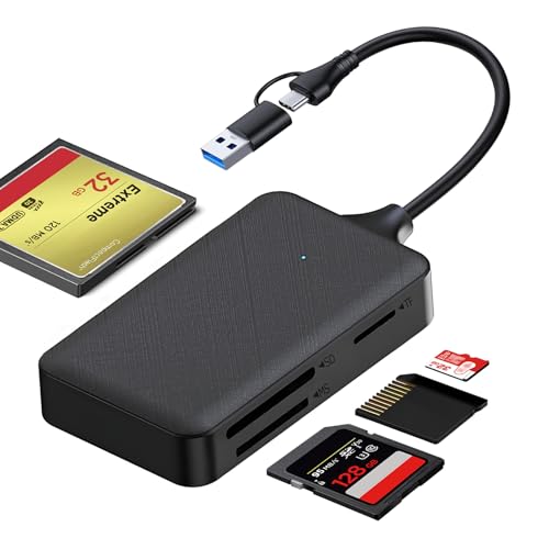 Oblinple 4 en 1 Lector Tarjeta SD USB 3.0, Adaptador Micro SD a USB C, Memoria Card Reader SD TF MS CF MMC UHS-I Compact Flash, Múltiples Adapter Tarjetas Memory para PC MacBook Pro Air iPhone 16 15