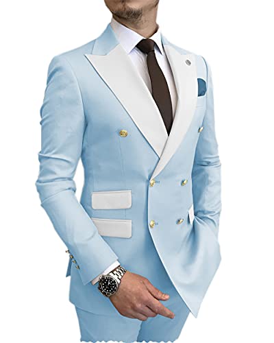 Men's Suits Casual Slim Fit 2 Pieces Double Breasted Prom Tuxedos Business Blazer+Pants for Wedding Groomsmen