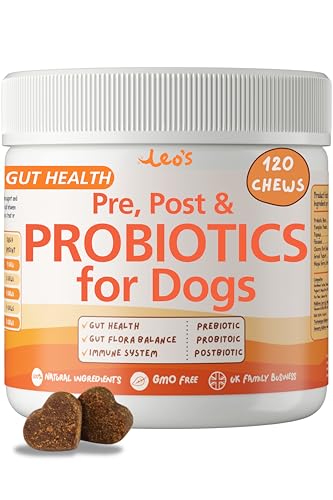 Leo's (120chews) Probiotic for Dogs chews | Natural Dog Probiotic Supplements | Pro Biotics for Gut Health Dog | Pre Pro and Post Biotic dog treats | Gut Health, Anal Glands, Grass-Eating, Itchy Ears