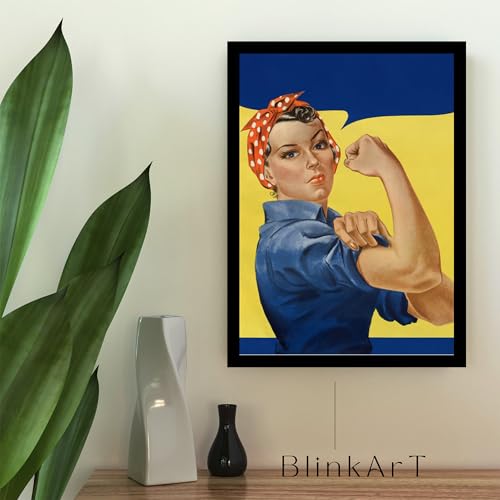 Image of BLINKART Rosie the Riveter Abstract Wall Art Painting Print Design Aesthetic Wall Decor Photo ArtWork Frame Decoration Hanging For Home Bedroom Living Room Office Wall Decor (13 * 10 inches) T0014