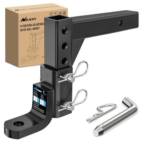 Image of Nilight 8-Position Adjustable Trailer Hitch Ball Mount Fits 2 Inch Receiver with 5 /8 inch Pin Lock 7500 lbs 9-1 /2 inch Drop 8-1 /4 inch Rise 1 inch Hole Hitch for Trailers Boats Pickups RV