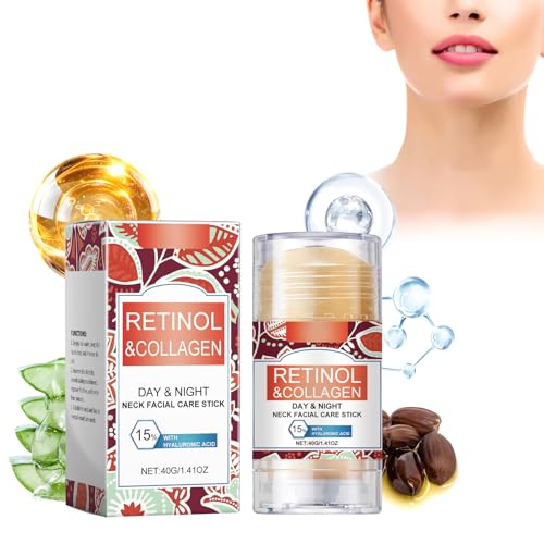 Retinol & Colágeno Cuello Cuidado Facial Palillo, 40 G Retinol Crema Reafirmante Stick Retinol Crema Contra las Arrugas Día y Noche Crema Reafirmante del Cuello, Cuidado de Larga Duración Para Todos