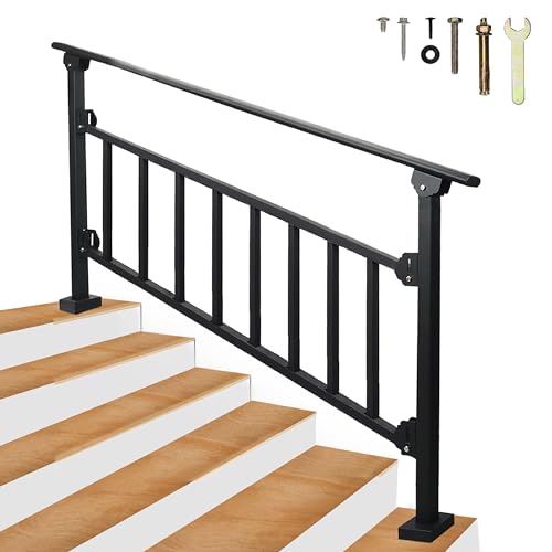 Upgrade 6 Steps Black Handrail & Indoor Stair Railing Kit, Fence & Rail Hand Rails for Outdoor Steps for Seniors for Porch Railing & Deck Hand Rail (5-6 Steps) - Set 1
