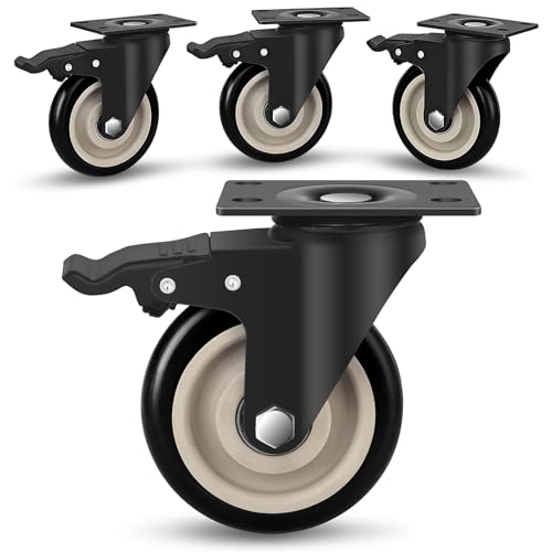 UBZOPWA 4 Inch Caster Wheels, Set of 4 Heavy Duty, Large Industrial Plate Casters with Dual Locking Brake, 2200lbs Load Capacity, Swivel Rolling Wheel for Cart, Furniture and Workbench