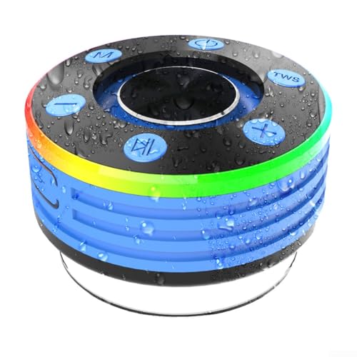 Altoparlante Bluetooth impermeabile da bagno, con ventosa portatile, compatibile con Bluetooth 5.3, radio FM con luci RGB (blu)