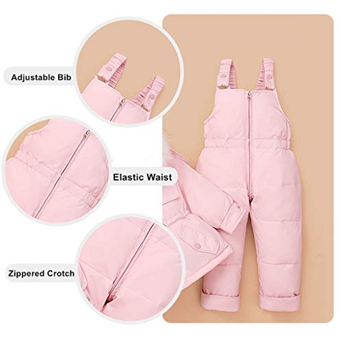 Baby Hooded Down Jacket Ski Bib Trousers Kids Snowsuit 2 Piece Ski Coat Pants Winter Outfits Set, 2-3 Years Pink