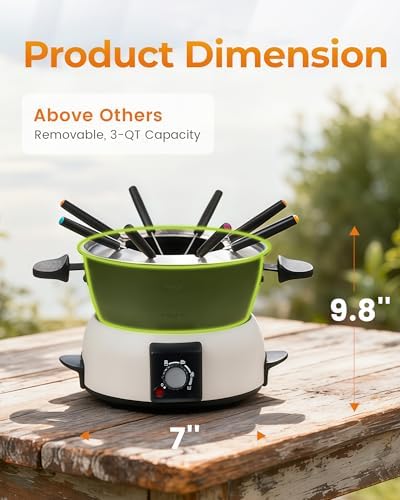 Saenchue 3-Quart Electric Fondue Pot Set β Stainless Steel Fondue Pot with 8 Color-Coded Forks, 3-Mode Adjustable Temperature Control for Cheese, Chocolate, Oil, and Hotpot, Model FD-10B - 2