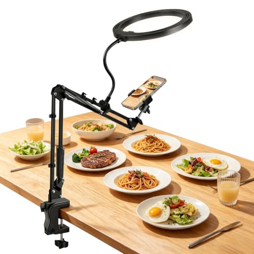 Überkopf-Telefonhalterung mit Ringlicht, 16,5 cm LED-Selfie-Ringlicht für Schreibtisch, verstellbare Telefonhalterung, für Videoaufnahmen, Live-Stream, Kochvideo
