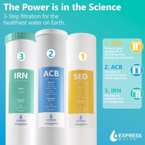 Image of Express Water Whole House Water Filter System | IRON & MANGANESE | 3 Stage Full Home Filtration, Top-Tier Filters Removes Stains /Color on Glass-Ware, Fixtures, Laundry, Signf. Reduces Lead & Arsenic