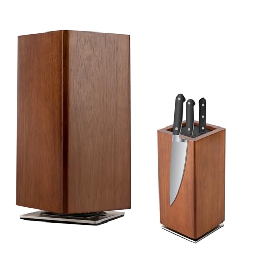 Bloc à couteaux magnétique rotatif à 360° sans couteau, couteau de cuisine universel, avec aimant, ustensiles de cuisine, en bois, 11 x 11 x 24,6 cm
