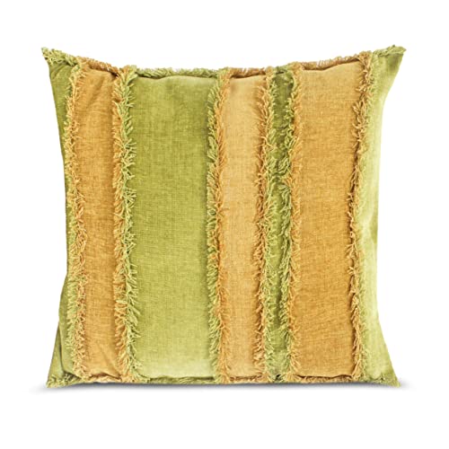 Image of Encasa XO Chenille Cushion Covers (Pack of 2) with Patchwork 40x40 cm - Mix & Match Pillow Covers in Bright Colours for Living Room, Sofa, Bedroom - Olive+Mustard