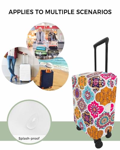 Travel Luggage Cover Small Suitcase Cover Fit for 19-21 Inch Luggage Colorful Morocco Luggage Protector Suitcase Cover Scratchproof Vintage Floral Flowers Textured Luggage Cover Protector for Suitcase4