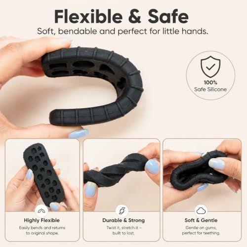 Image of CHICAGOZONE Premium Baby Silicone Teether Ring Toy - BPA Free Soft Teething Toy for Infants, Multi-Texture Sensory Chew Toy, Easy Grip Teether for Babies 3-12 Months, Cute Animal Design (Multicolor) (BLACK REMOTE)