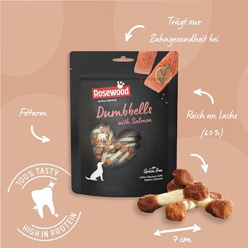 Rosewood Dumbbells Lachs – Kauknochen für Hunde, Kausnack aus Rinderhaut mit Lachs, unterstützt die Zahnpflege… – Ansicht 3