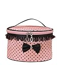 Floerns Women's Polka Dots Cute Cosmetic Bag Bow Travel Round Makeup Bags Pink and Black One-Size