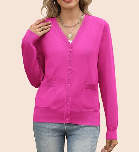 AGSEEM Womens Long Sleeve V Neck Button Up Lightweight Cardigan with Pockets Knit Open Front Sweaters3