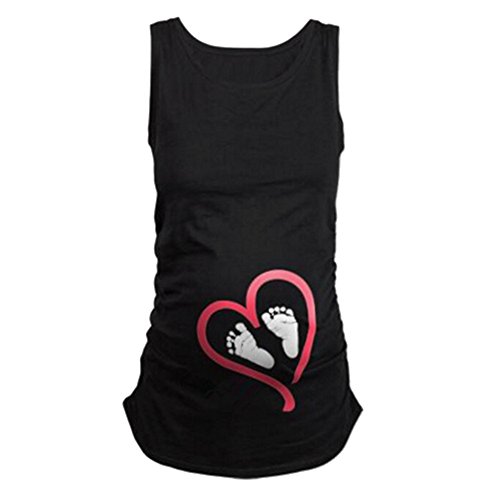 Q.KIM T-Shirt de Maternité Femme Maternité Grossesse Amusant Humour Imprimé-Empreinte Série Sans Manches, Noir L