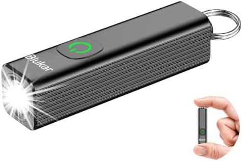 Blukar Taschenlampe LED Aufladbar, 4 Lichtmodi EDC Mini Taschenlampen | Memory Funktion, Wasserdicht Klein Flashlight Tragbar mit Schlüsselanhänger & Karabiner für Notfall usw.