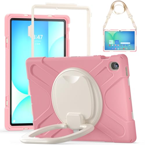 Coque Galaxy Tab S10 FE+ rose avec bandoulière et support pour trajets en voiture