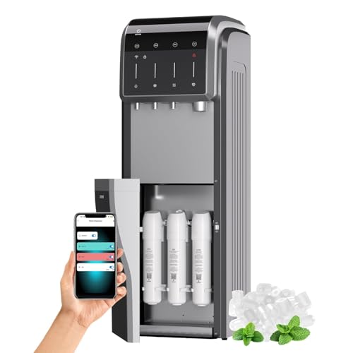 ICEPURE 6-in-1 Bottleless Water Cooler with Ice Maker with 3-Stage Reverse Osmosis Filters, WiFi, Bullet and Crushed Ice, 35lbs/24H, Hot and Cold Water, Child Lock, Stainless Steel