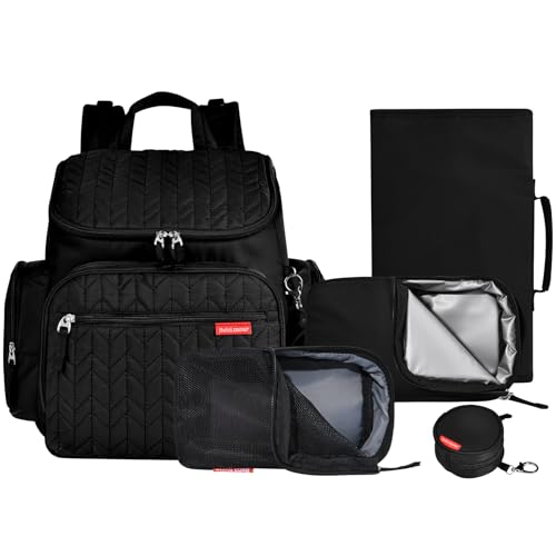 Bebamour Upgraded Nappy Changing Bag Backpack Large Travel Baby Bag with Changing Pad, Mesh Bag, Insulated Bag, Pacifier Case& Stroller Attachment, Diaper Backpack for Mom&Dad (Black) Bebamour Upgraded Nappy Changing Bag Backpack Large Travel Baby Bag with Changing Pad, Mesh Bag, Insulated Bag, Pacifier Case& Stroller Attachment, Diaper Backpack for Mom&Dad (Black)