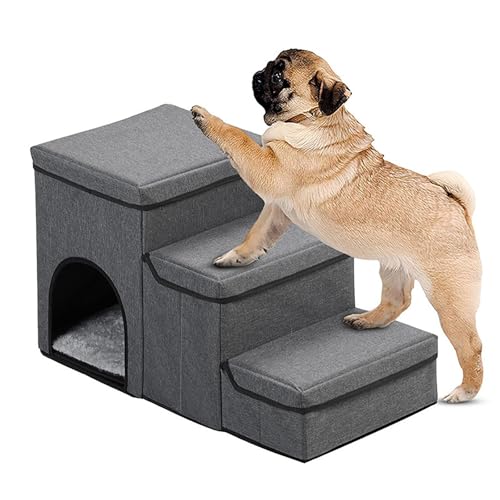 犬用階段 ドッグステップ 収納付き 3段 犬 ステップ 小型犬用 中型犬用 大型犬用 ペット用階段 ベッド用 耐荷重約30kg 70*34*41CM 階段 ソファー用ステップ ペット用品