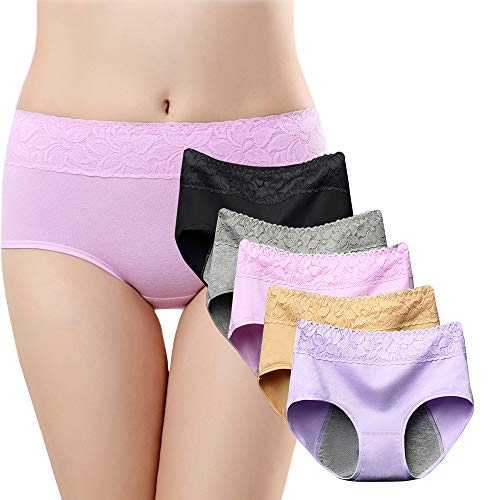 BOZEVON Frauen Menstruationszyklus Höschen - Damen Baumwolle Panties Unterwäsche Einfarbig Grundlegende Stil Tummy Control Cotton Briefs Höschen 5Pack(muss mit Tampons verwendet Werden)